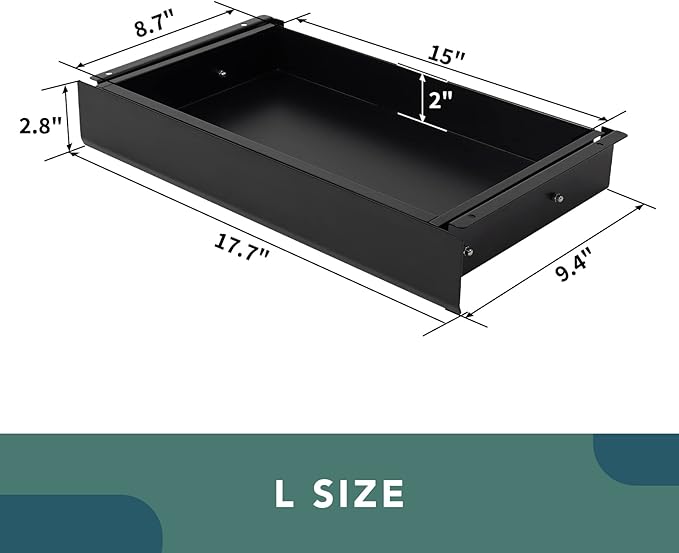 FLEXISPOT Under Desk Drawer, Steel Drawer for Desk Slide-out, Under table Mounted Drawer, Standing Workstation Storage Attachment for Office Home - 17.7” Width, Black