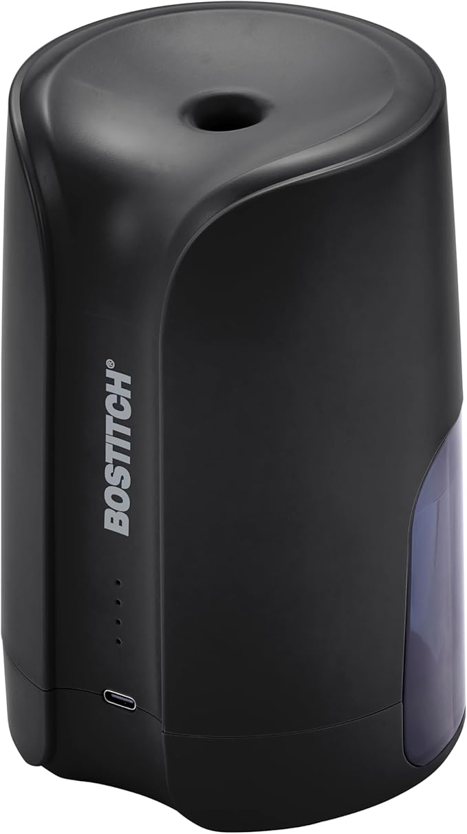 Bostitch Portable Rechargeable Battery Vertical Pencil Sharpener Helical Blade for No.2/Colored Pencils, Black