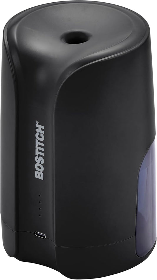 Bostitch Portable Rechargeable Battery Vertical Pencil Sharpener Helical Blade for No.2/Colored Pencils, Black