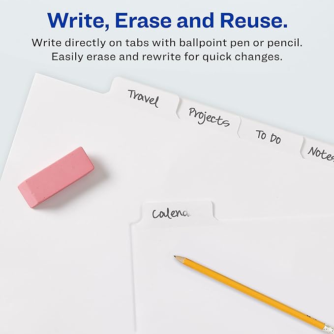Avery Big Tab Write & Erase Dividers for 3 Ring Binders, 5-Tab Sets, 6 Binder Divider Sets (33075)