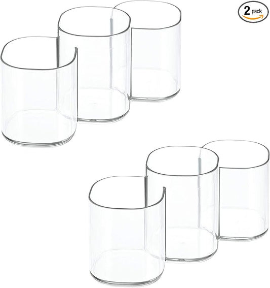 iDesign 30720M2 Clarity Plastic Divided Vanity, Multi-Level Bathroom Accessory Organization, Trio Cup - Set of 2, 2 Count