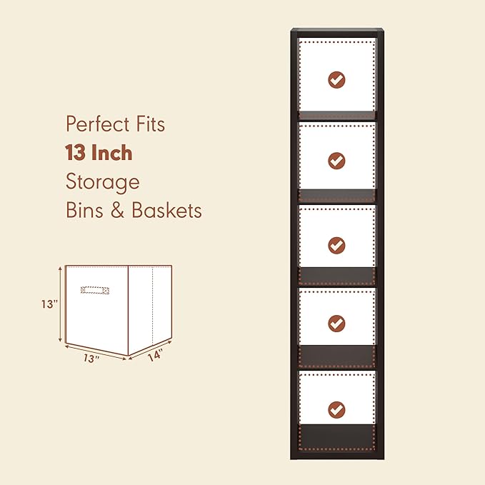 Furinno Cubicle Record Player Stand with Vinyl Storage, 5-Cube 1.2 Extra Thick Vinyl Record Storage, Open Back Media Shelf for CD DVD Blueray Game Disc, for Living Room, Home Office, Black Dark Oak