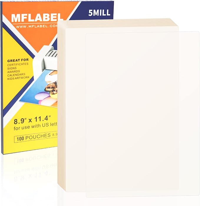 MFLABEL Thermal Laminating Pouches, 8.9 x 11.4-Inches Clear Thermal Laminating Plastic Paper Laminator Sheets for Photos Files Drawings for Use with Thermal Laminators 3 mil 600-Pack