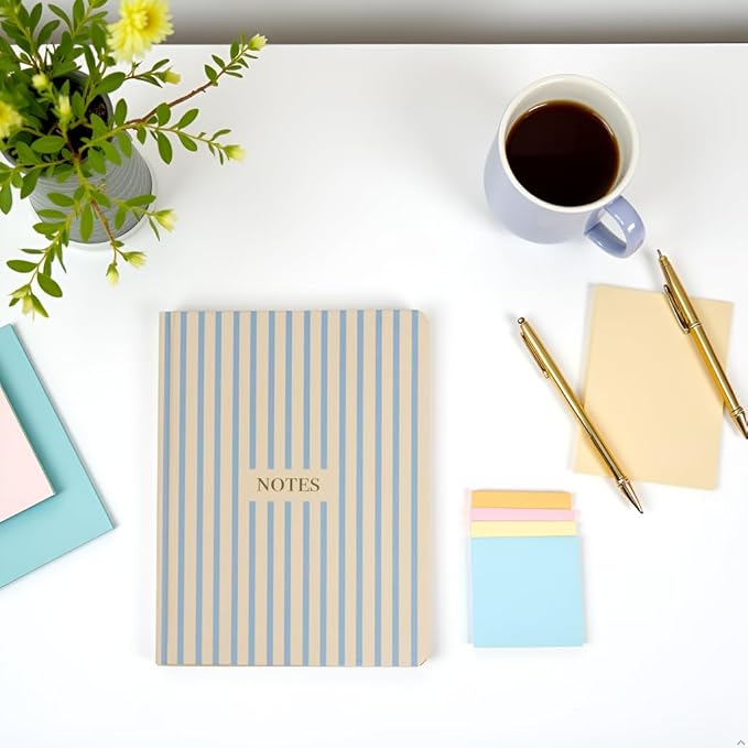 Pearhead Hardcover Journal Notebook 6x8 – Cream & Blue Stripe College-Ruled Writing Journal, 200 Lined Pages for Work, School & Journaling