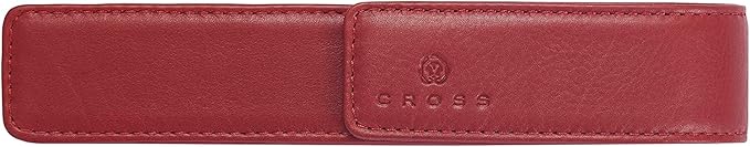 Cross Full Grain Burgundy red Leather with Matching Thread Color Combinations, Single Flip Top Pen Pouch with Secure snap, Can Accommodate Any Cross Pen