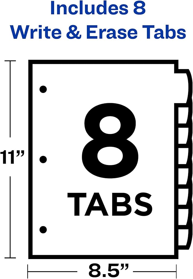 Avery Big Tab Write & Erase Durable Plastic Dividers for 3 Ring Binders, 8-Tab Sets, Pastel Multicolor, 24 Sets, 192 Divider Tabs (16171)