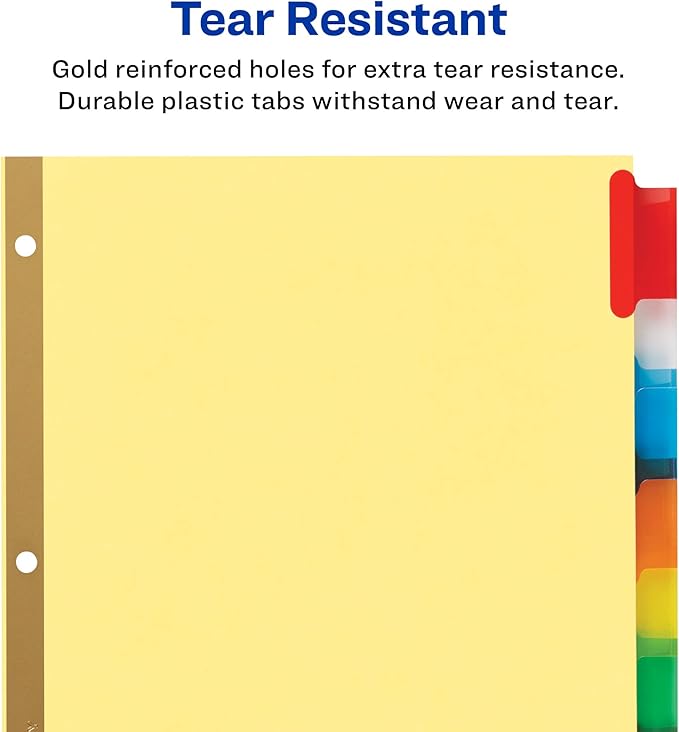 Avery 8-Tab Binder Dividers for School, Medical Office Supply, or Home Organization, Insertable Multicolor Big Tabs, 6 Sets (11111)