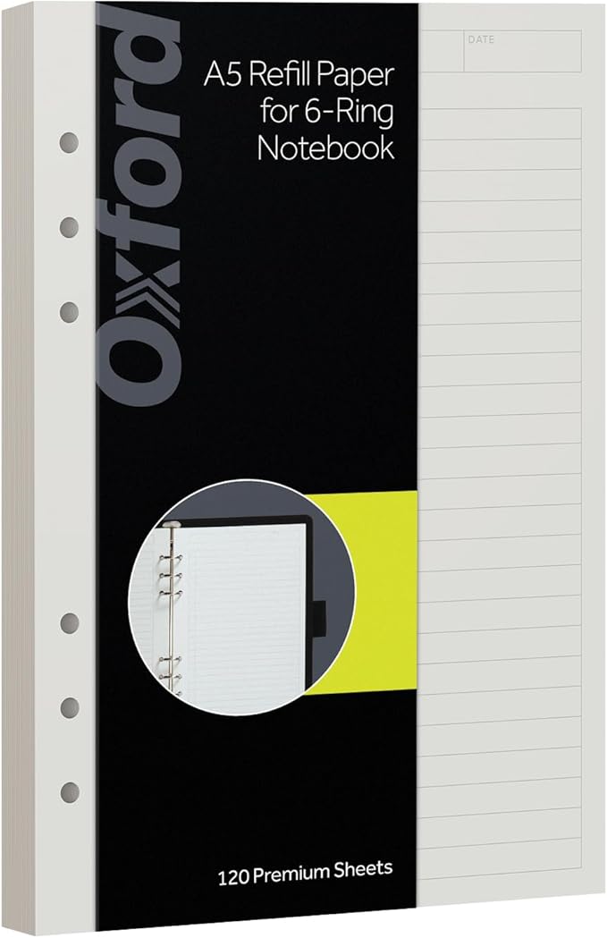 Oxford A5 Refill Paper, 6 Ring Lined Paper with Boxes for To Do Lists, 120 Sheets, 6 x 8.25 Inches, Notebook, Bullet Journal and Planner Inserts (1016732)