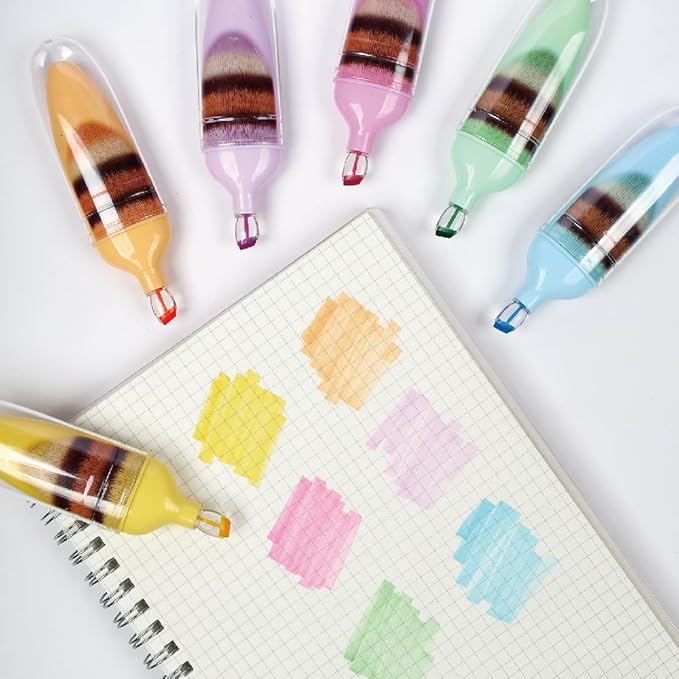 6 Pcs Scented Highlighters Pens,Cute Design Assorted Colors Highlighter Set,Transparent Widen Chisel Tip,Dry-Quickly,No Bleed,Ideal for Office