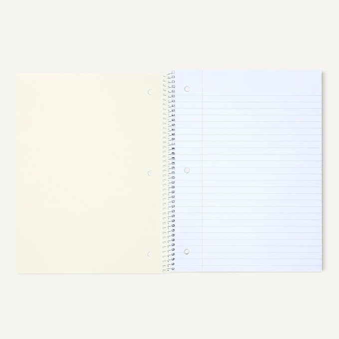 Amazon Basics Wide Ruled Spiral Notebook, For Work and School, 70 Sheets, 8" x 10.5", 5 pack, Assorted Pastel Solid Colors