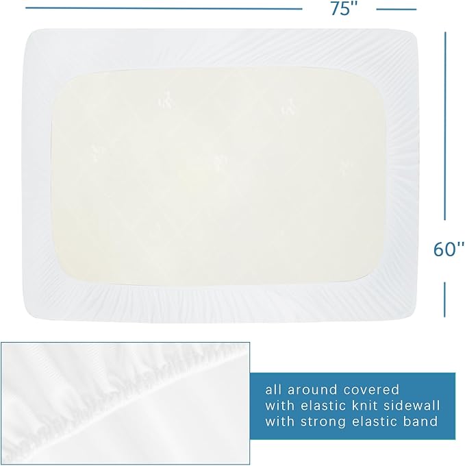 RV Short Queen Terry Mattress Protector Waterproof for 75''×60'' up to14'' Depth, Ultra Soft & Breathable Smooth Top Fitted Mattress Cover Skin-Friendly Machine Washable Mattress Protector