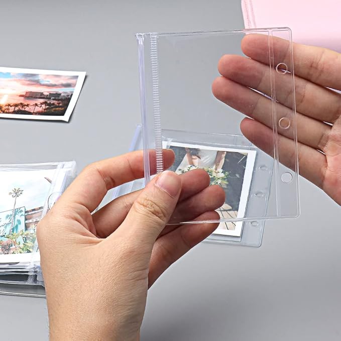 12Pack Binder Pockets Clear Mini Size Zipper Binder Pouches Bag Waterproof Loose Leaf 3 Holes Zipper Binder Pockets for Journal Budget Filing Pockets Bags