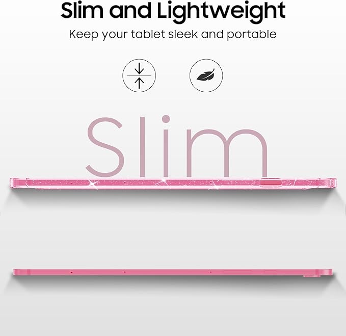 Fintie Slim Case for Samsung Galaxy Tab S10 Lite/ S10 FE/ S9 FE 5G 10.9 Inch/Tab S9 11 Inch with S Pen Holder, Glittering Sparkly Shockproof Cover with Shiny Clear Back Shell, Auto Wake/Sleep, Pink