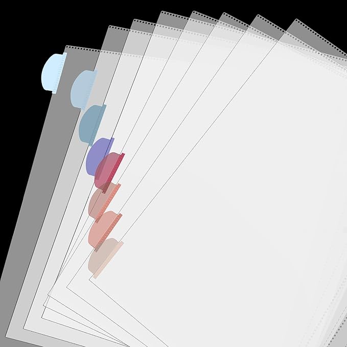 Mr. Pen- Clear Sheet Protectors with Tabs, 8 Tabs, 2 Sets, Clear Plastic Dividers for 3 Ring Binder, Insertable Index Page Divider Multicolor Tabs