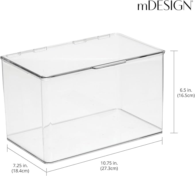 mDesign Small Plastic Home Office Storage Organizer Box Containers with Hinged Lid for Desktops - Holds Pens, Pencils, Sticky Notes, Highlighters, Staples, and Supplies - Lumiere Collection - Clear