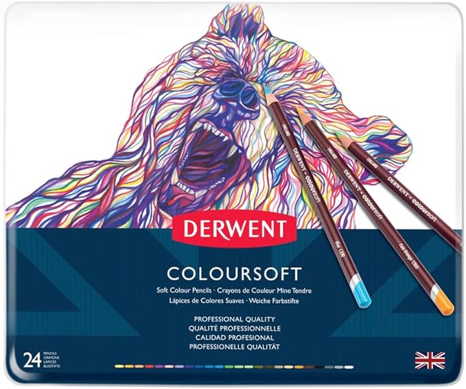 Derwent Colorsoft Pencils, 4mm Core, Metal Tin, 24 Count (0701027)