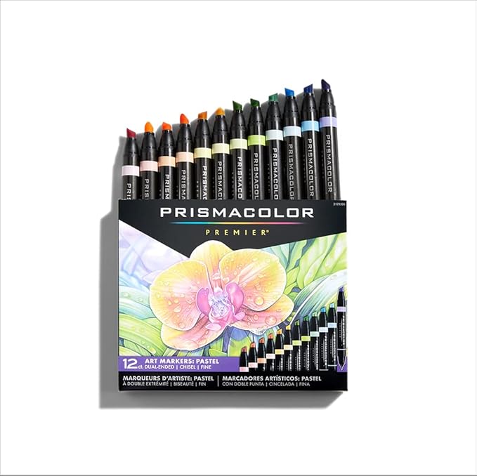 Prismacolor Premier Dual-Ended Art Markers Chisel and Fine Tips Pastel Colors 12 Count Set Ideal for Adult Coloring Books