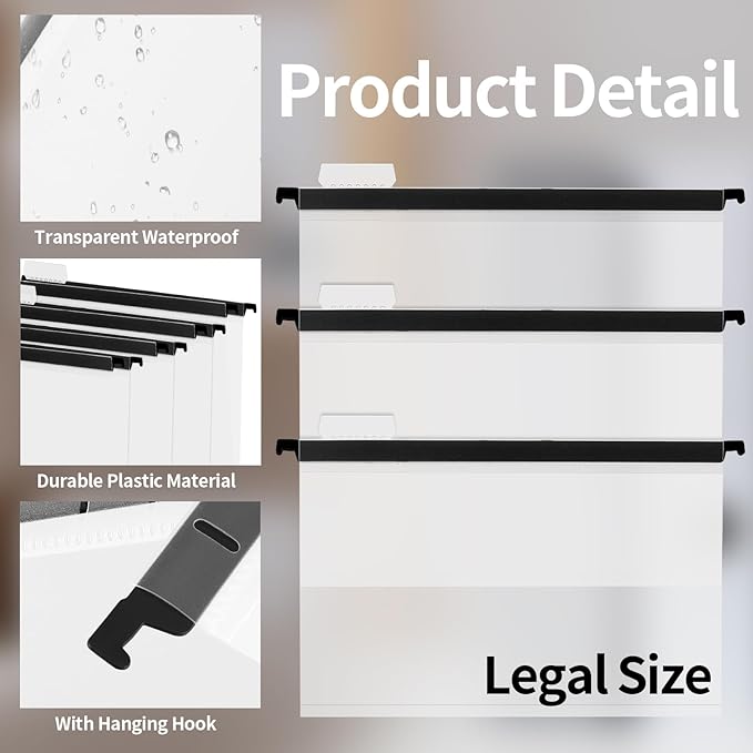 20 Pieces Clear Hanging File Folders Legal Size 9.5x14inch with Tabs and Inserts Poly Hanging Folders Transparent Hanging Document Folder Heavy Duty Filing Cabinet Folders for Medical Charts Office