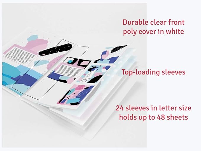 1InTheOffice Presentation Book with Sheet Protectors, Clear Cover Presentation Book, White 8.5 x 11, 24 Sleeves