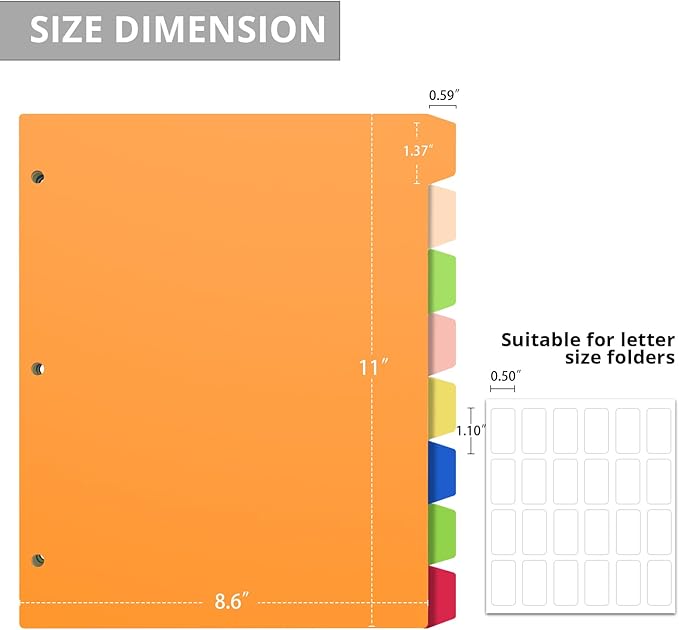 Binder Dividers with Tabs, Sturdy Plastic Dividers for 3 Ring Binder with 8 Tabs, Colorful 3 Ring Binder Dividers with Tabs, Dividers for 3 Ring Binder Page Protectors for School, 2 Set (16 Pcs)