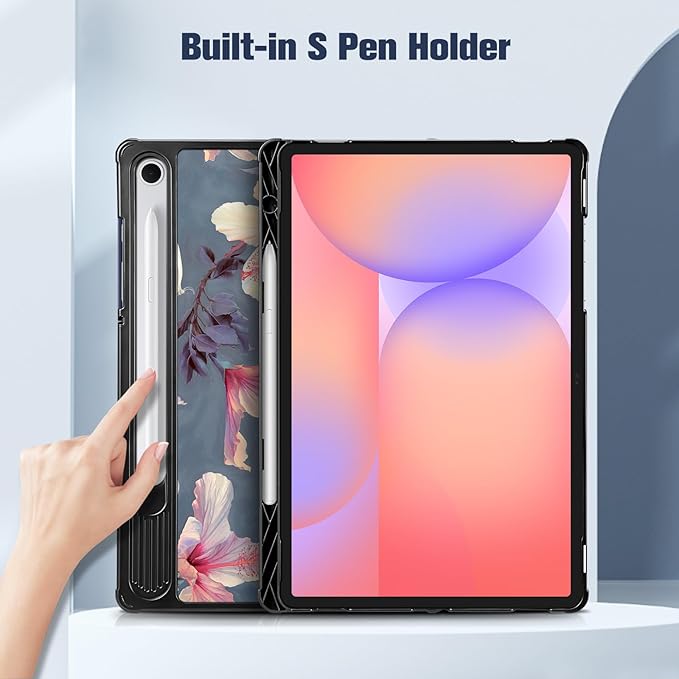 Fintie Slim Case for Samsung Galaxy Tab S10 Lite/ S10 FE/ S9 FE 5G 10.9 Inch/Tab S9 11 Inch with S Pen Holder, Ultra Thin Lightweight Tri-Fold Stand Cover with Auto Wake/Sleep, Blooming Hibiscus