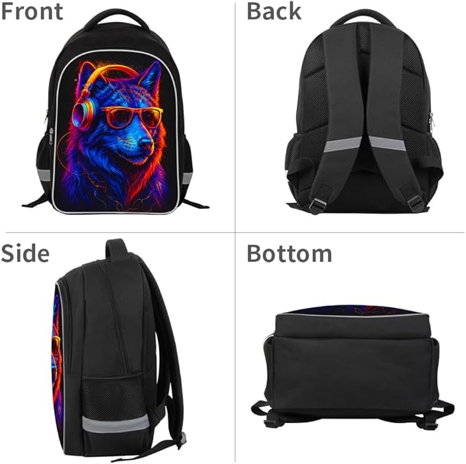 School Backpack for Boys 17" Boys Backpack for Kids Children Teens Elementary Middle School - Students Bookbag Ages 6-18 Travel Back Pack Wolf