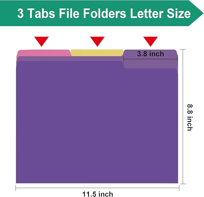 File Folders 18 Pack 8.5x11 Inch,1/3 Cut Tab Colored File Folders Letter Size,Office Purple Folders for Document