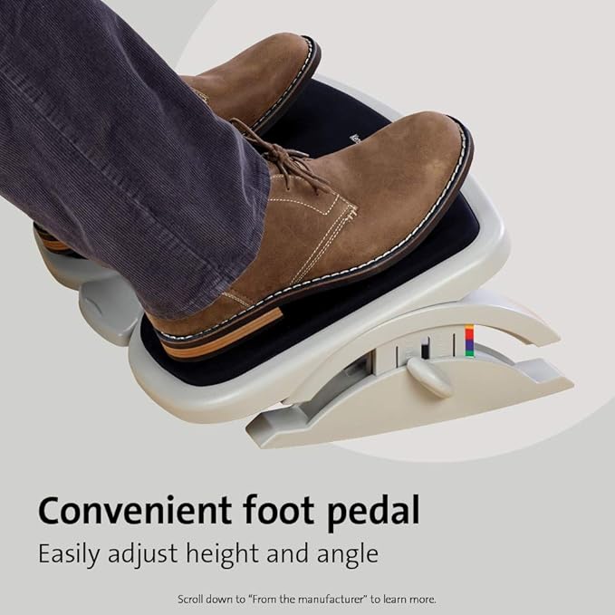 Kensington Foot Rest For Under Desk At Work, Smartfit Comfort Memory Foam Angle and Height Adjustable Footrest, Non-Skid Foot Stool For Under Office Desk, White/Black K56144USF