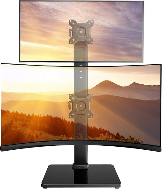 Perlegear Dual Vertical Monitor Stand for 13-40 inch Screen, Gaming Monitor Stand for 3080 3090 Ti, Dual TV Stand with 360 Degree Rotation, 13 Height Settings, Max VESA 100x100mm, PGTVS30