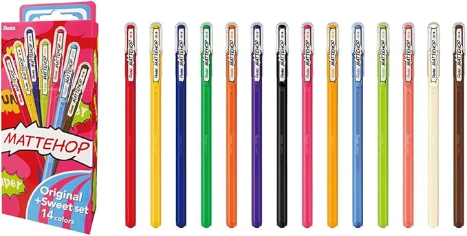 Pentel Matte Hop Original + Sweet Color Ballpoint Pen, 14 Colors K110-V14ST