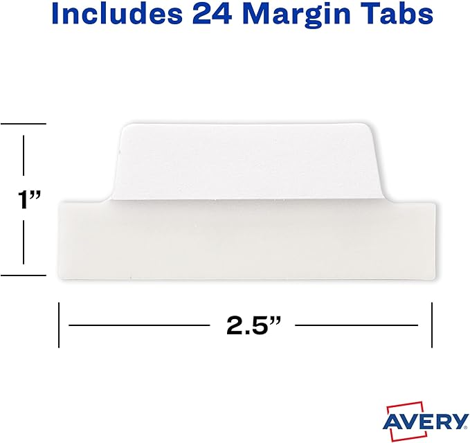Avery Margin Ultra Tabs, 2.5" x 1", 2-Side Writable, White, 24 Repositionable Page Tabs (74789)