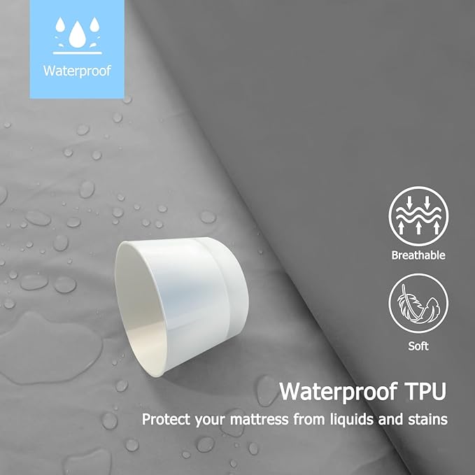 Queen Waterproof Mattress Protector - Noiseless, Breathable, Machine Washable Fitted Mattress Cover with Deep Pocket up to 5”-21”（Dark Grey）