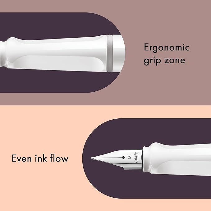 LAMY safari white - Fountain Pen with ergonomic grip & polished Left-Handed steel nib (LH) in size M - ideal for any Writing & Calligraphy - including LAMY T 10 blue cartridge