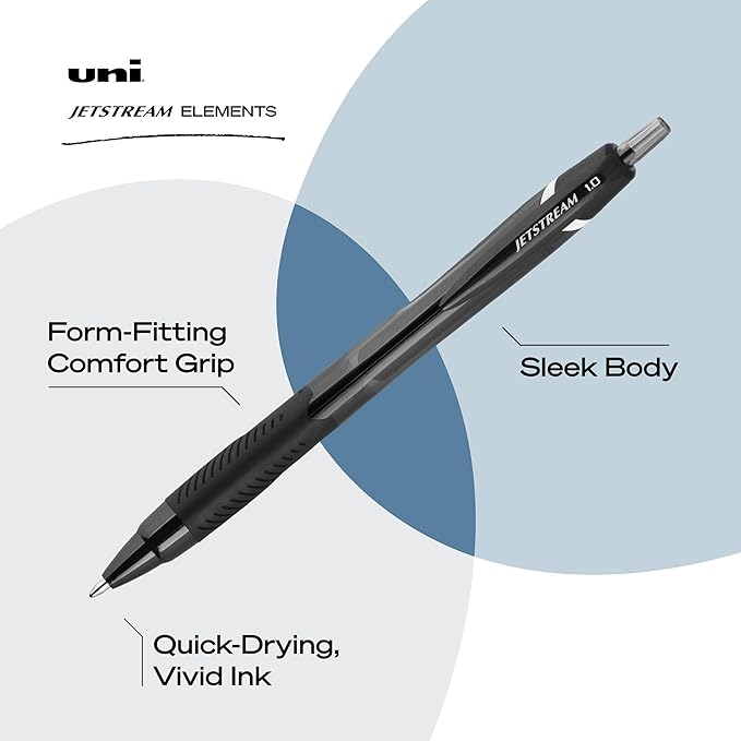 uniball Jetstream Elements Ballpoint Pens, Medium Point (1.0mm), Black, 12 Pack