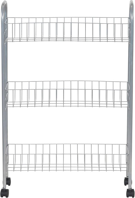 Household Essentials Slim Storage Cart, 3 Shelf Storage Cart with Wheels, Perfect for Laundry Rooms, Bathrooms, Pantries, Kitchens and More