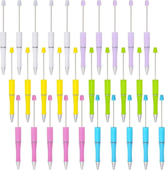 jiebor 30Pcs Beadable Pens Plastic Bead Ballpoint DIY Cute Cool Pens Black Ink for Women Men Bridal Graduation Gift Office Supplies White Yellow Green Blue Purple