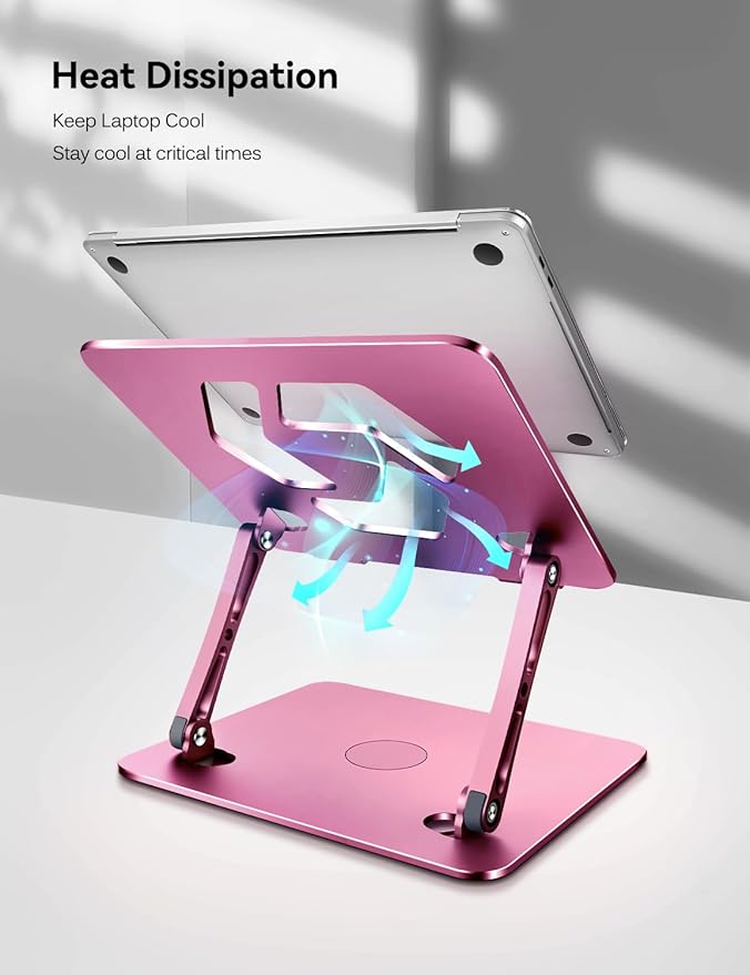 ivoler Adjustable Laptop Stand with 360° Rotating Base, Ergonomic Laptop Stand for Desk, Foldable & Portable Laptop Riser, Suitable for Collaborative Work, Fit MacBook Laptops up to 16 inches[Pink]