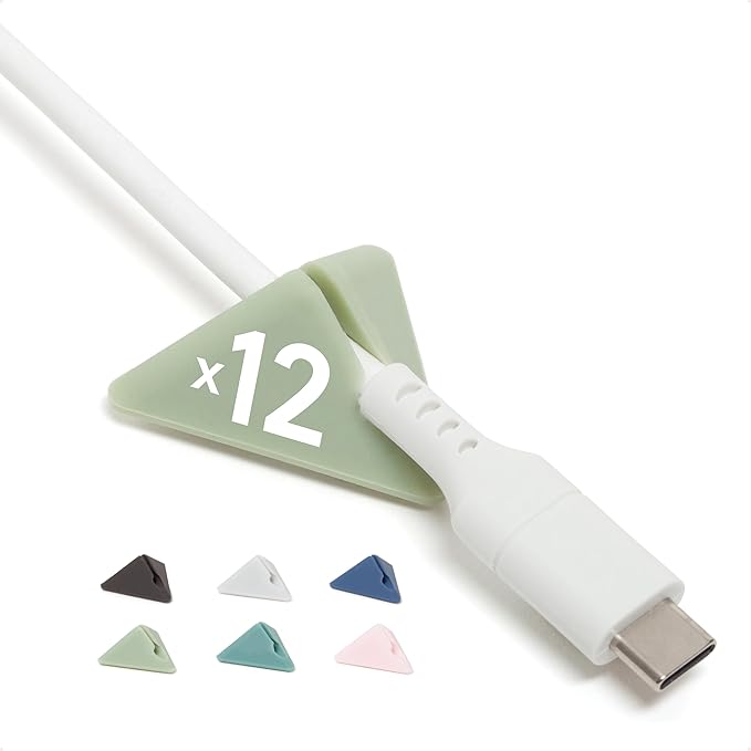 U Brands Adhesive Pyramid Cord Organizers, Set of 12 Cable Clips, Office Desk Accessories, Office Supplies, Assorted Colors