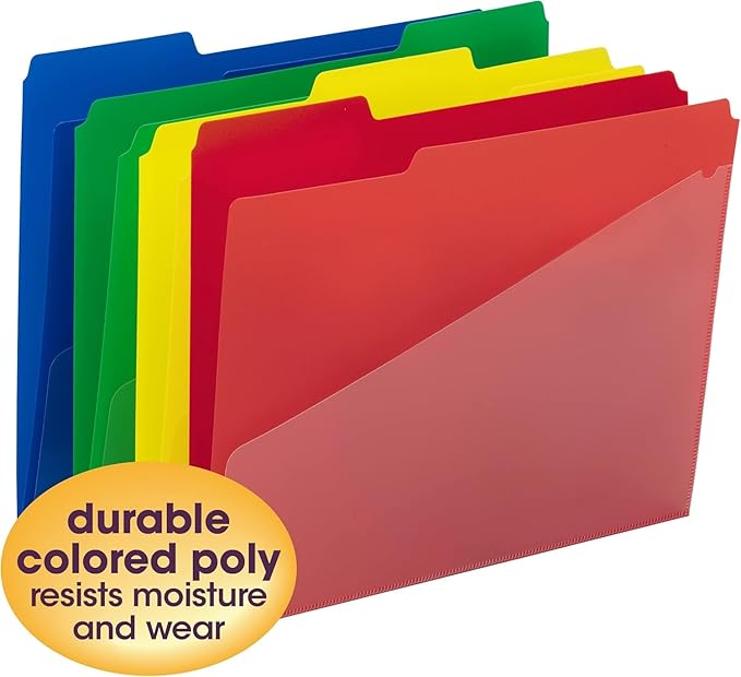 Smead Poly File Folder with Pockets, Folders for Documents, 1/3-Cut Tabs, File Folders Letter Size, Office Supplies, School Supplies, 48 Count, 10541