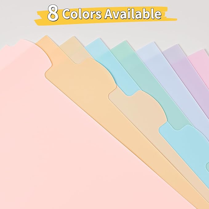 JARLINK 8 Tabs Dividers for 3 Ring Binder, Durable Plastic Write & Erase Binder Dividers for Letter Size, Cute Binder Dividers for Student, Teacher, Office, Home Organizers, Pastel Color (1 Set)
