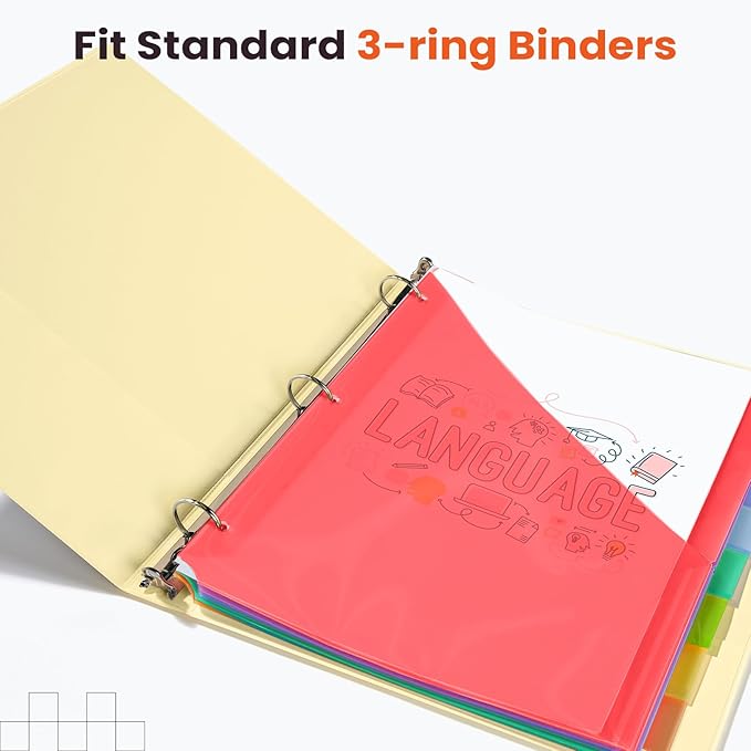 Sooez 16 Count Dividers with Pockets, 8 Tabs Binder Dividers for 3 Ring Binders, Binder Dividers with tabs, Binder Divider with Pockets for US Letter Size, Insertable Big Tabs, Red, Set of 2