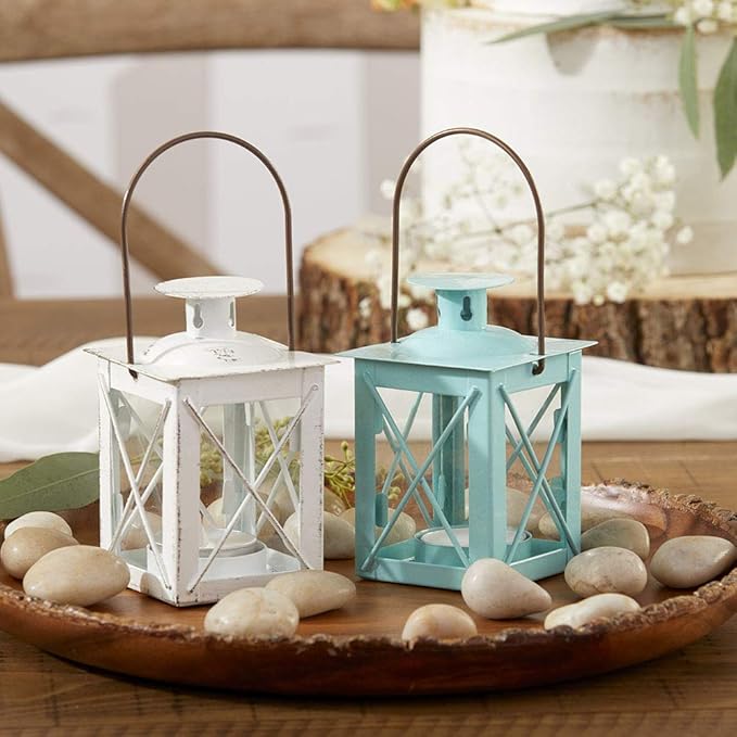 Kate Aspen Rustic Shelf Decor Luminous Vintage Tea Light Votive Candle Holders Metal Mini Decorative Lantern, Distressed Teal Blue