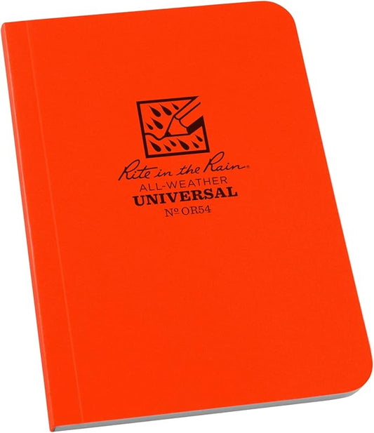 Rite in the Rain Weatherproof Soft Cover Pocket Notebook, 3.5" x 5", Orange Cover, Universal Pattern (No. OR54)