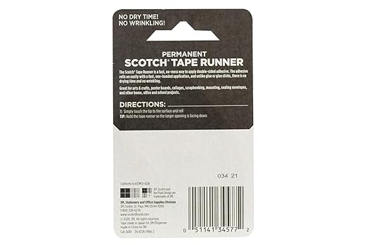 3M 6061 Scotch Double Sided Adhesive Roller Tape Runner, Permanent, Acid-Free, Photo-Safe Adhesive for Scrapbooking, Photo Mounting, and Crafts, 0.27 in x 26 ft per Roller, Pack of 6
