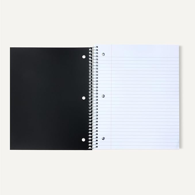 Amazon Basics Wide College Ruled 3-Subject Notebook, Poly Cover, 8.5" x 10.5", 150 Sheets, Black, 2-Pack
