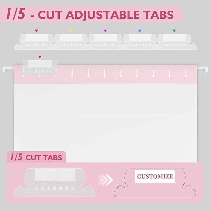 25 Packs Hanging File Folders,Cherry Pink Hanging File Folders Letter Size,Hanging Folders with 1/5-cut Tabs,Hanging Folders for Filing Cabinets, File Organizer Folder for Office,School,Home