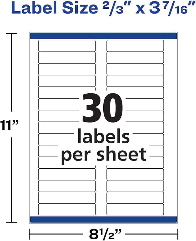 Avery File Folder Labels with TrueBlock Technology, Permanent Adhesive, 2/3" x 3-7/16", Laser/Inkjet, 750 Labels (08366)