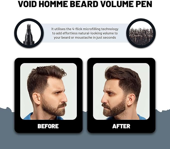 VOID Homme Beard Pen Filler for Men (Pack of 4) Instant Beard Pen & Filler Beard Pencil, Easy Beard Pen Liner, Beard Filler Pen for Beard Filling Pen Kit & Beard Marker, Waterproof Pen (Black)