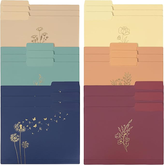EOOUT 18 Pack Decorative File Folders Plastic Floral Colored Folders with Gold Foil Vintage 8.6 x 11.6 Inch 1/3 Cut Tab Letter Size for Office School Home