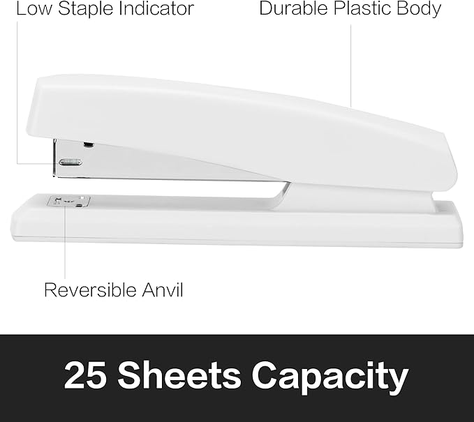 Deli Stapler, Desktop Stapler, 2 Pack, Office Staplers, 25 Sheet Capacity, Includes 2000 Staples and 2 Staple Removers, 2 Pack, White